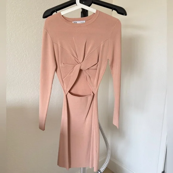 zara pink cut out dress ZARA SS24 SATIN EFFECT CUT OUT DRESS PALE PINK Sz XS S L 3542/331 NWT